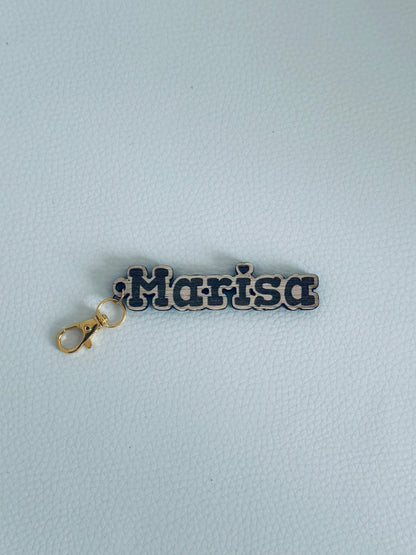Etiqueta de mochila personalizada madera
