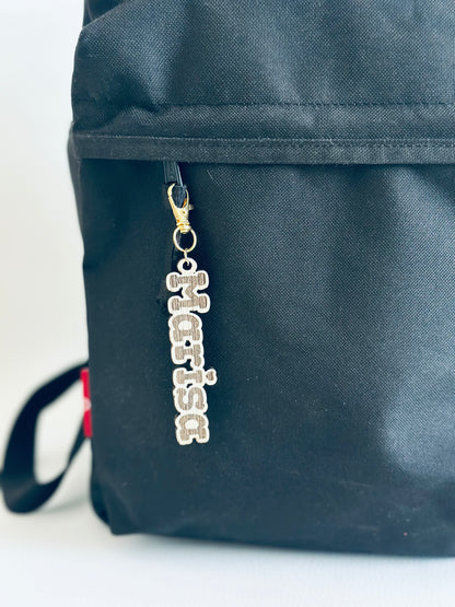 Etiqueta de mochila personalizada madera