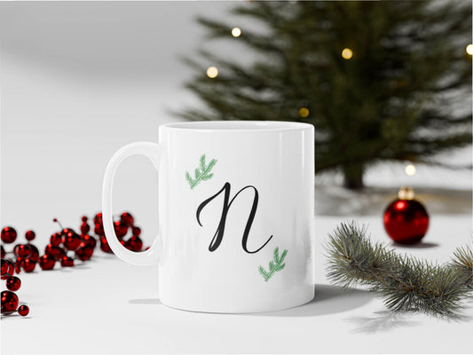 Taza de Navidad personalizada con inicial, regalo único y elegante para navidad