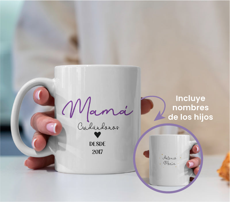 Taza mama desde con los nombres de sus hijos